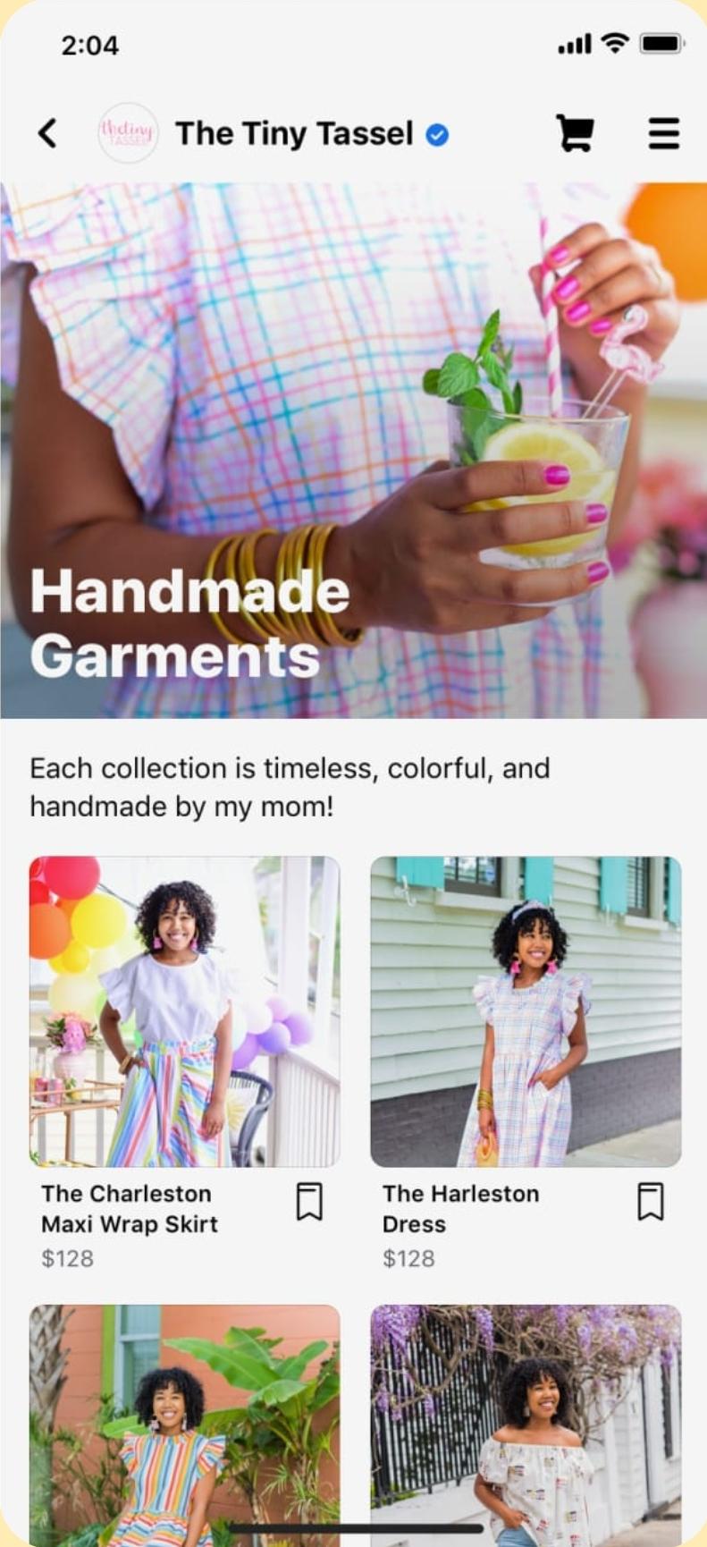 Facebook storefront example from The Tiny Tassel