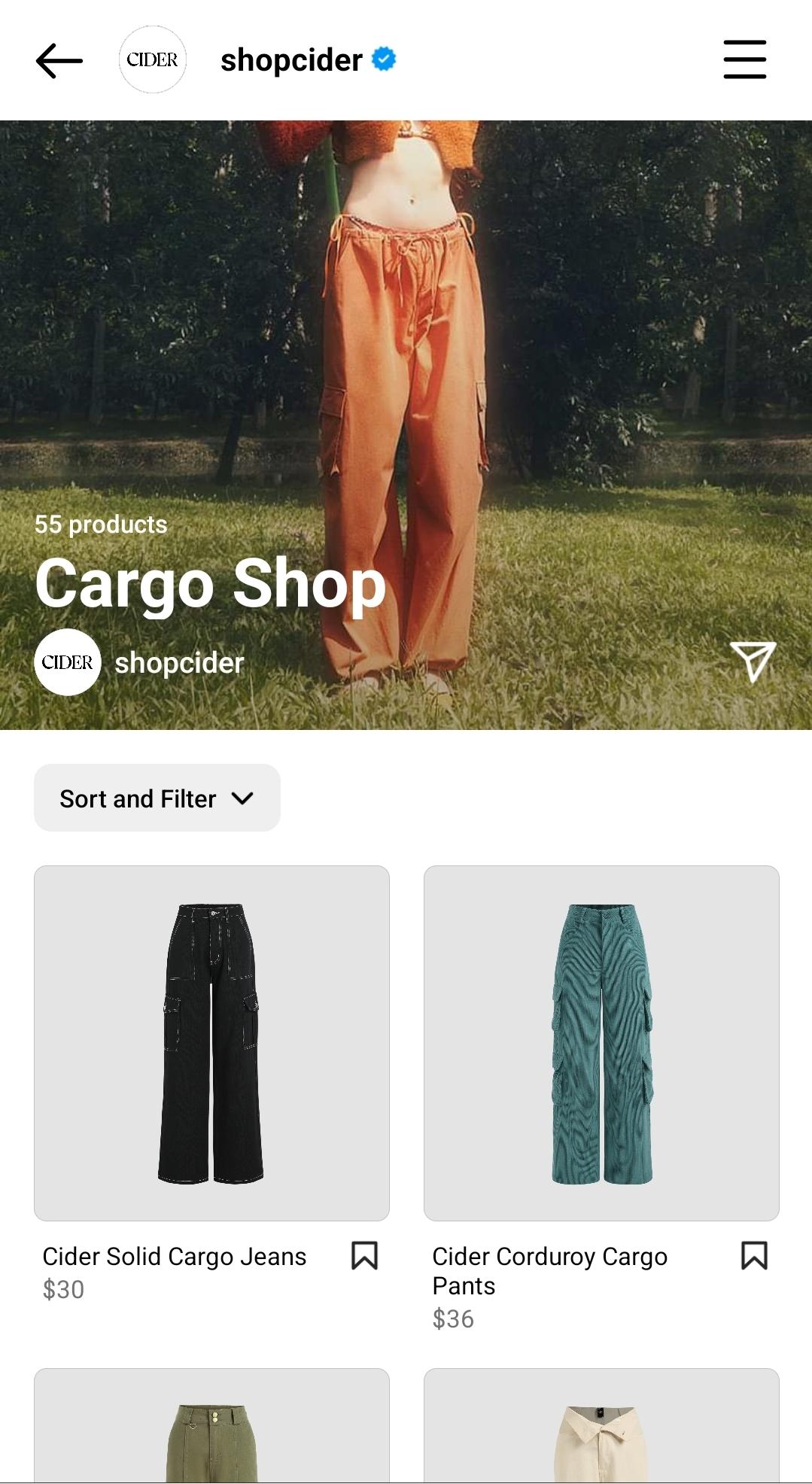 Instagram Shop: Cider clothing brand