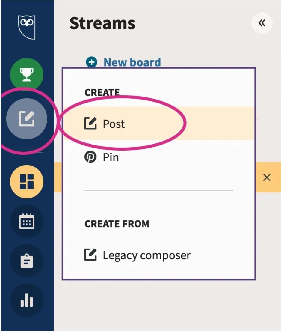 Creating a new post in Hootsuite dashboard