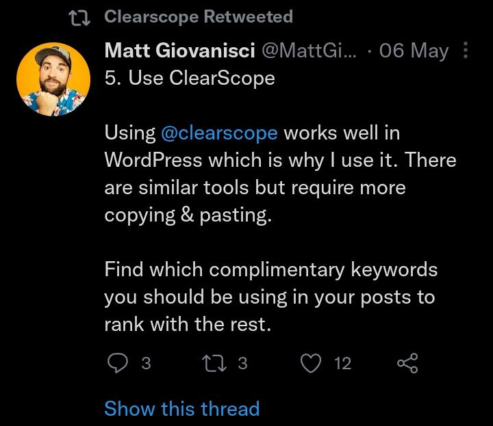A tagged review on Twitter
