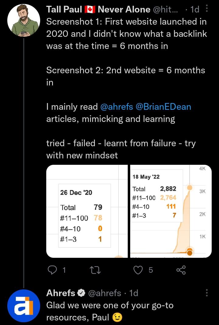 Ahrefs responding to a satisfied customers' callout