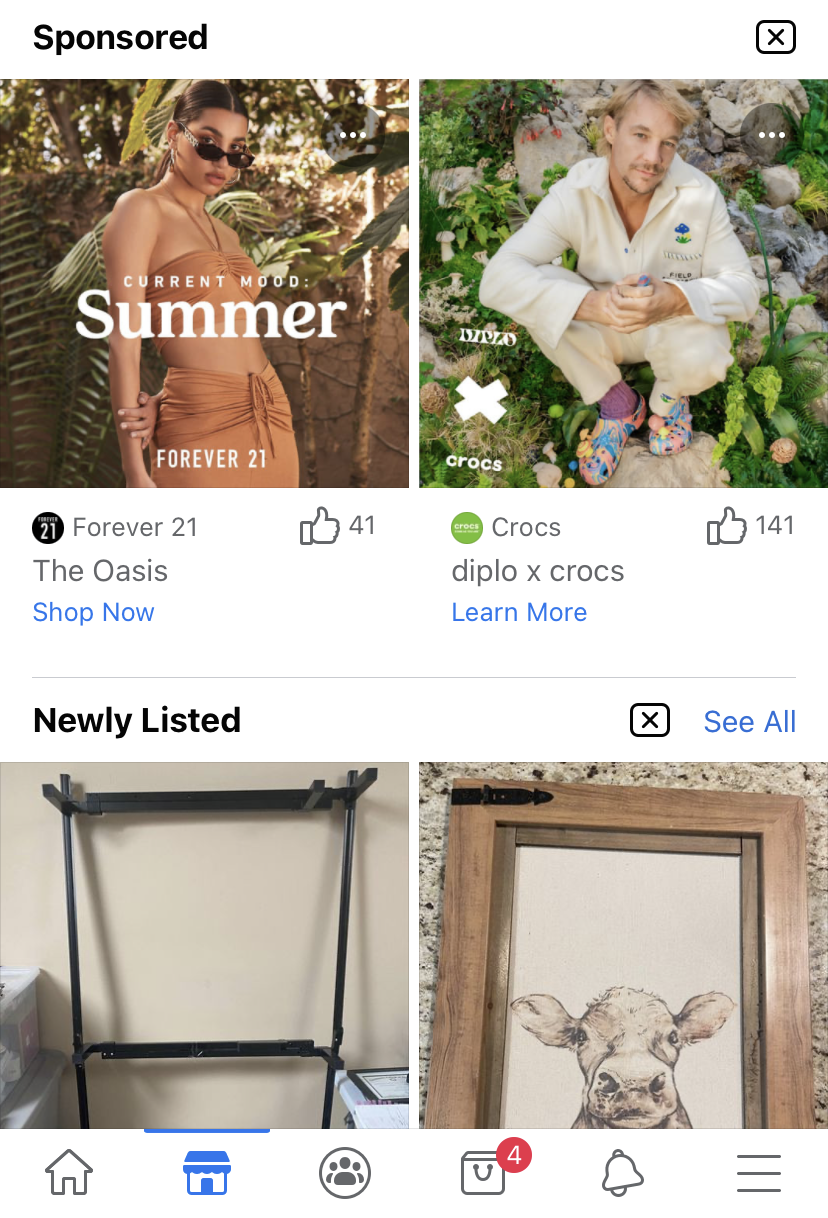 Facebook Marketplace ad placement