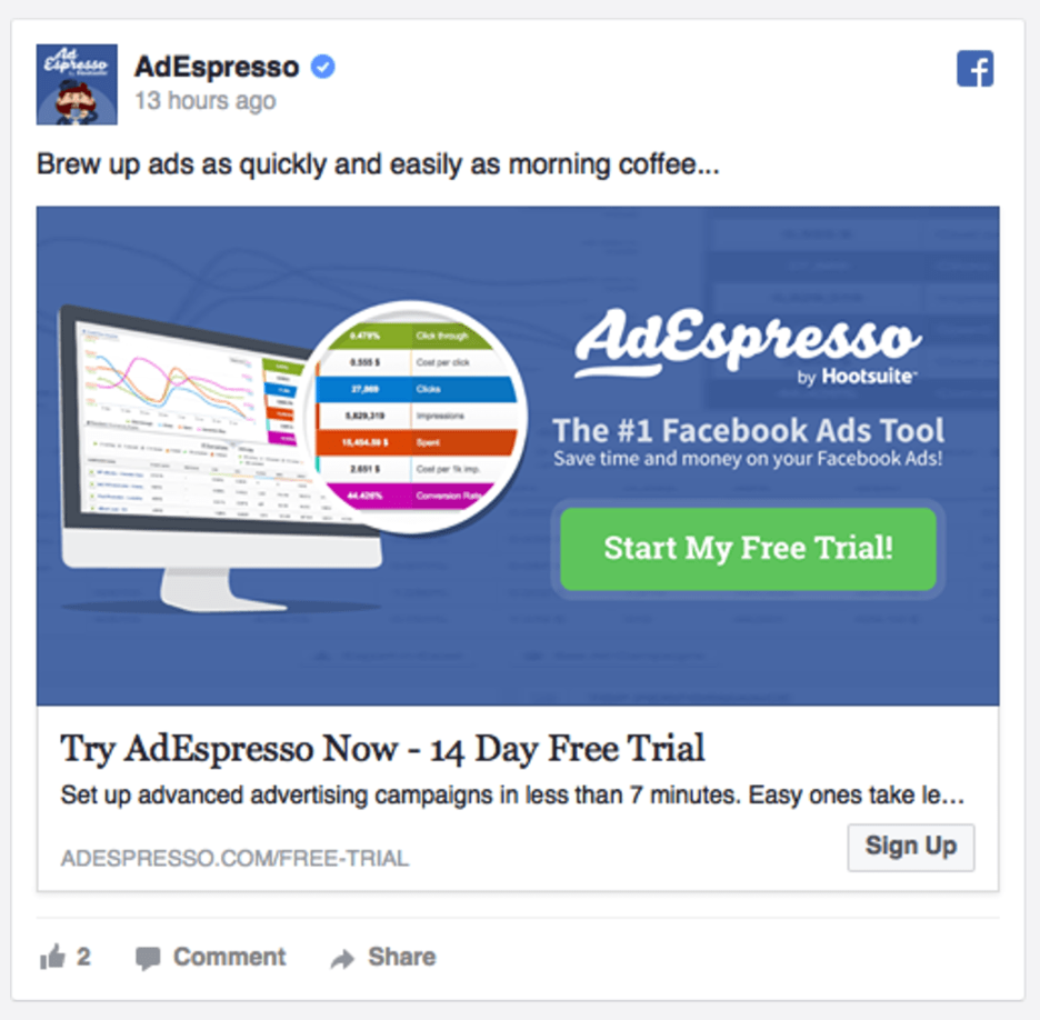 AdEspresso 14 day free trial website visitor ad