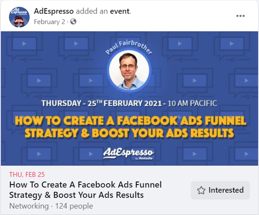 AdEspresso Facebook ads funnel strategy event