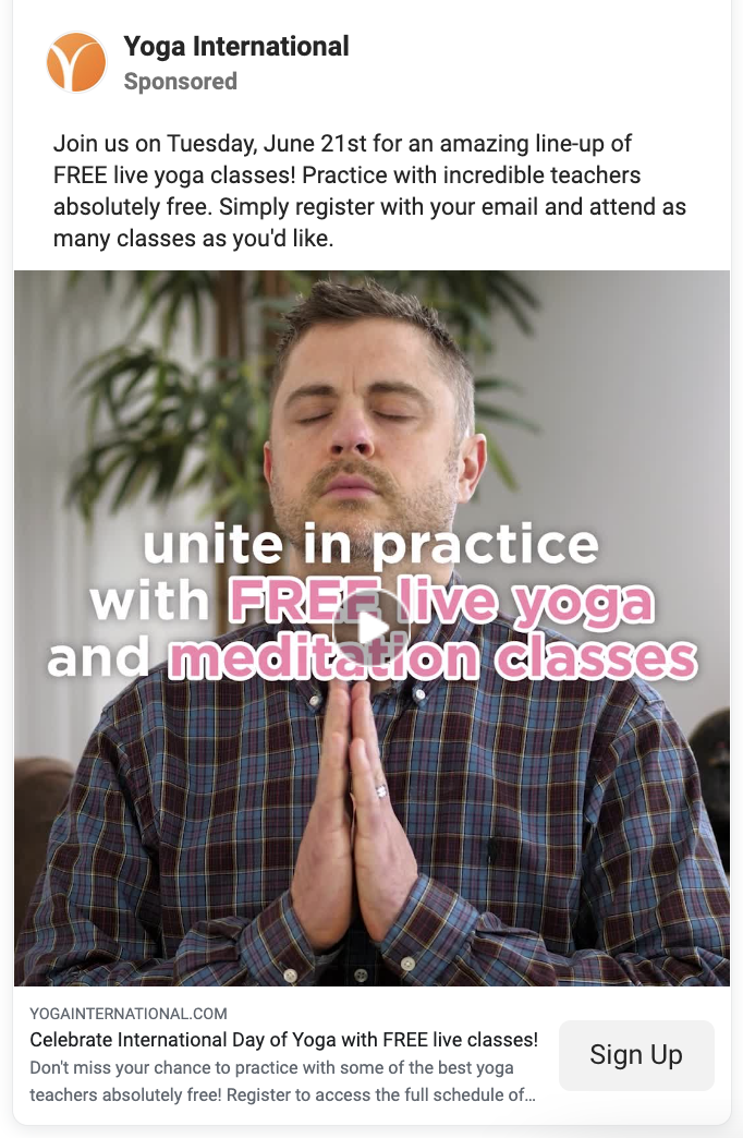 Instagram video ad example from Yoga international