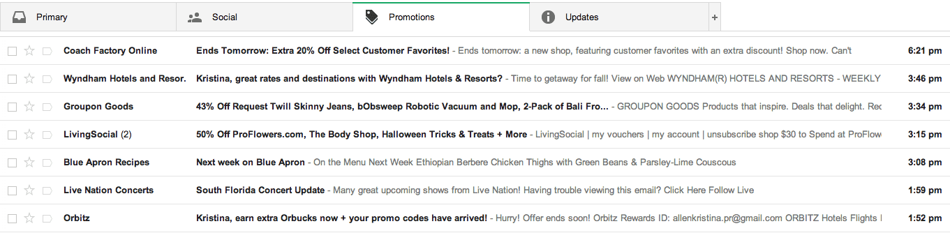 Promotions tab in gmail