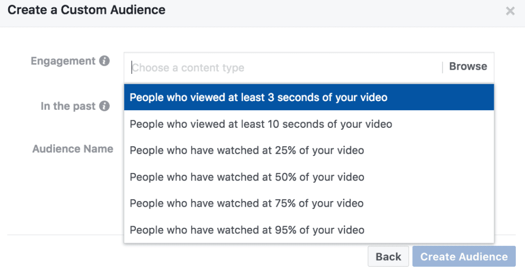 Facebook retargeting based on video views