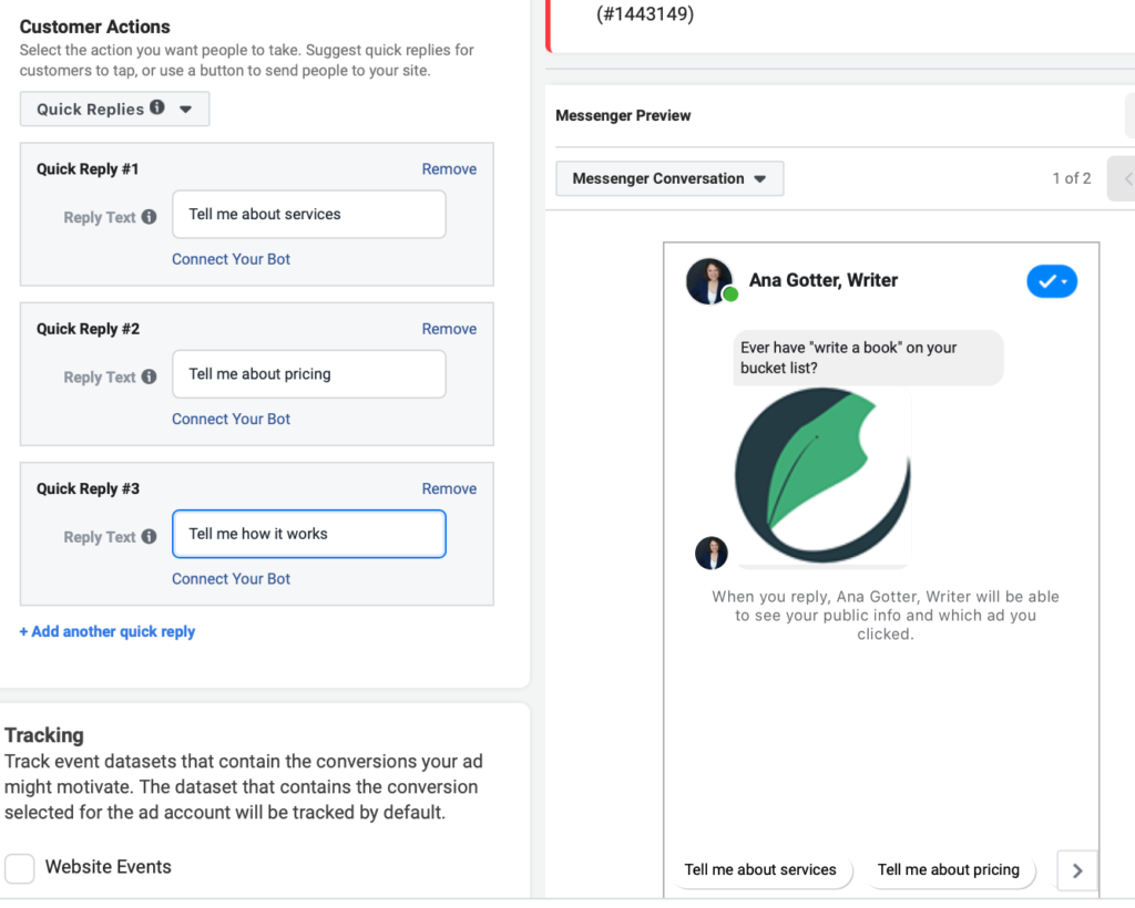 Ad creation process for Facebook sponsored messages