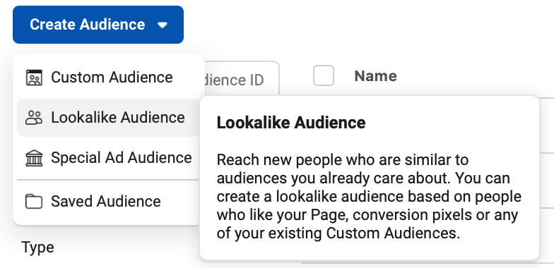 Facebook's audience manager dashboard