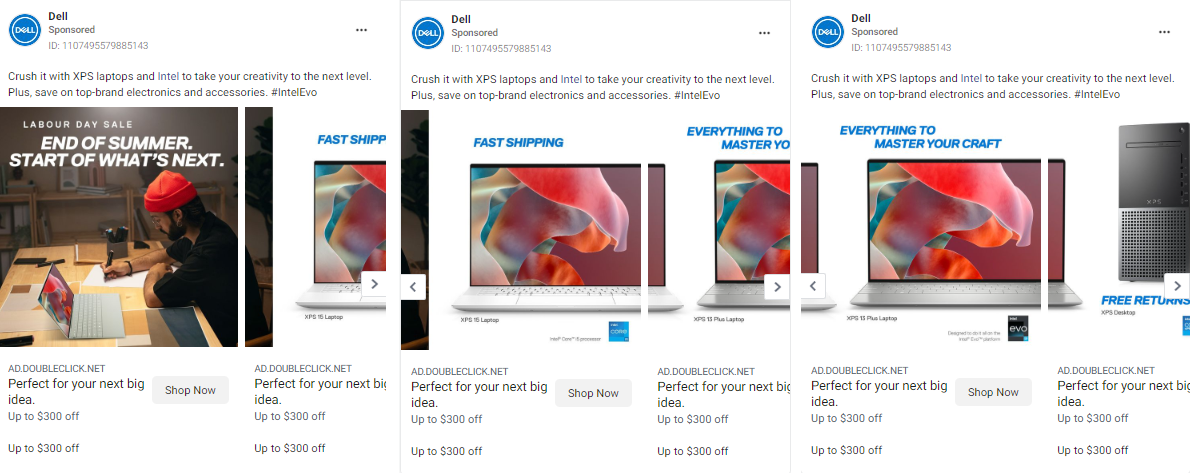 Facebook carousel ad example: Dell