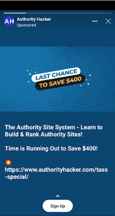 Facebook Story ad example - Authority Hacker