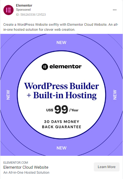 Instagram ad example from Elementor
