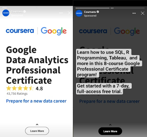 Facebook Story ad example: Coursera