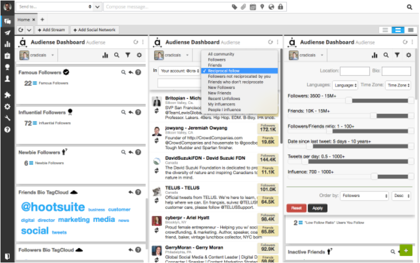 Audiense social listening dashboard