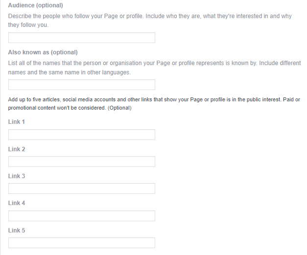Filling in verification request: Providing proof that a profile is in the public interest.