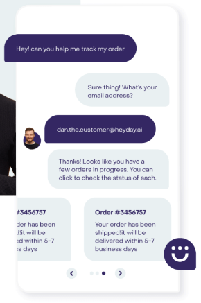 Heyday AI chatbot providing a customer with order tracking information