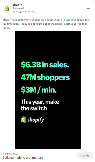 Facebook image ad example: Shopify