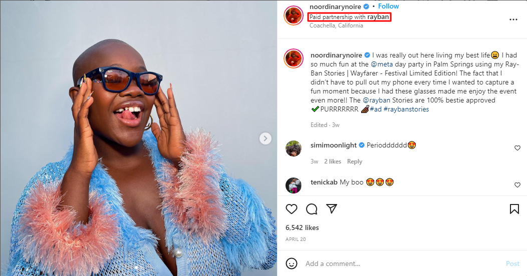 Instagram sponsored post example