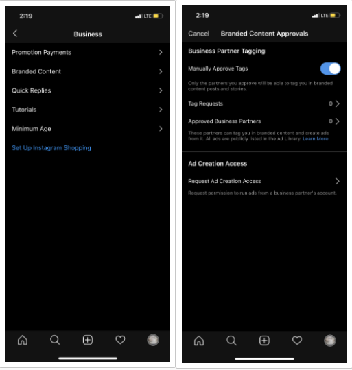flow for setting up a sponsored post on Instagram