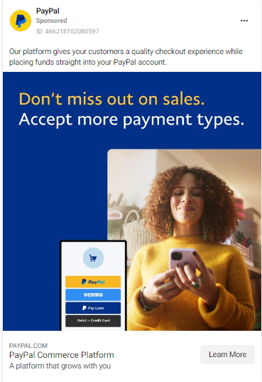 Facebook image ad example: PayPal