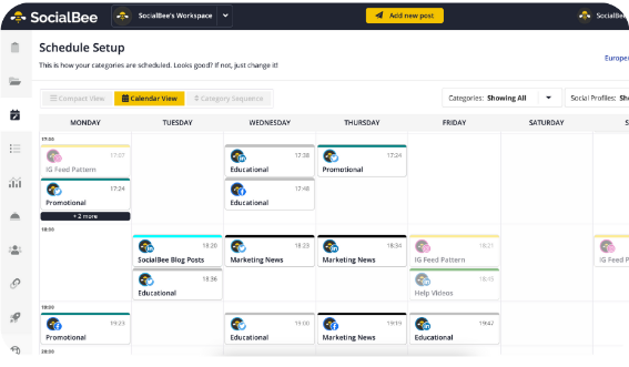 SocialBee social media scheduler - calendar view